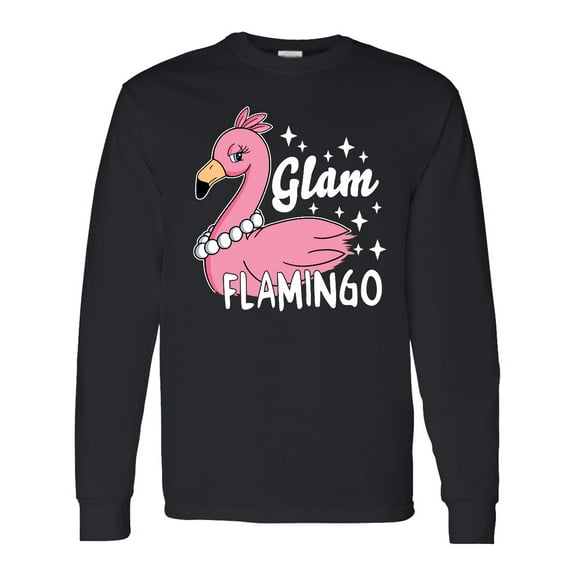 Inktastic Glam Pink Flamingo with Pearls Long Sleeve T-Shirt
