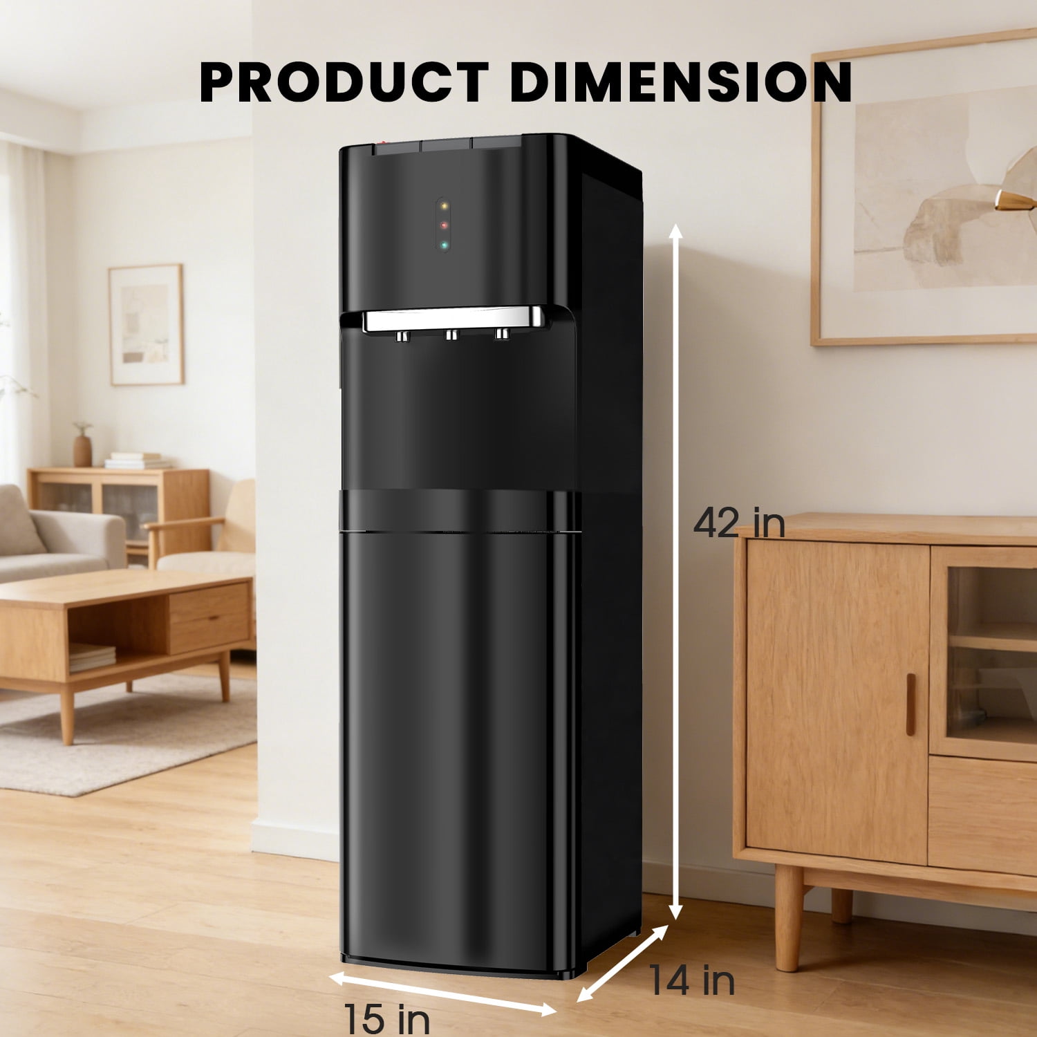 Water Dispenser for 3 and 5 Gallon Bottles – Bottom Load Water Machine with Hot, Cold & Room Temperature Options, Self-Cleaning & Safe Design, Black