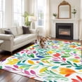thumbnail image 2 of 6'x9' Area Rugs, Colorful Summer Botanical Indoor Outdoor Area Rug for Living Room Bedroom, Spring Floral Watercolor Washable Bathroom Rugs Kitchen Floor Carpet Mats Home Decor Aesthetic, 2 of 8