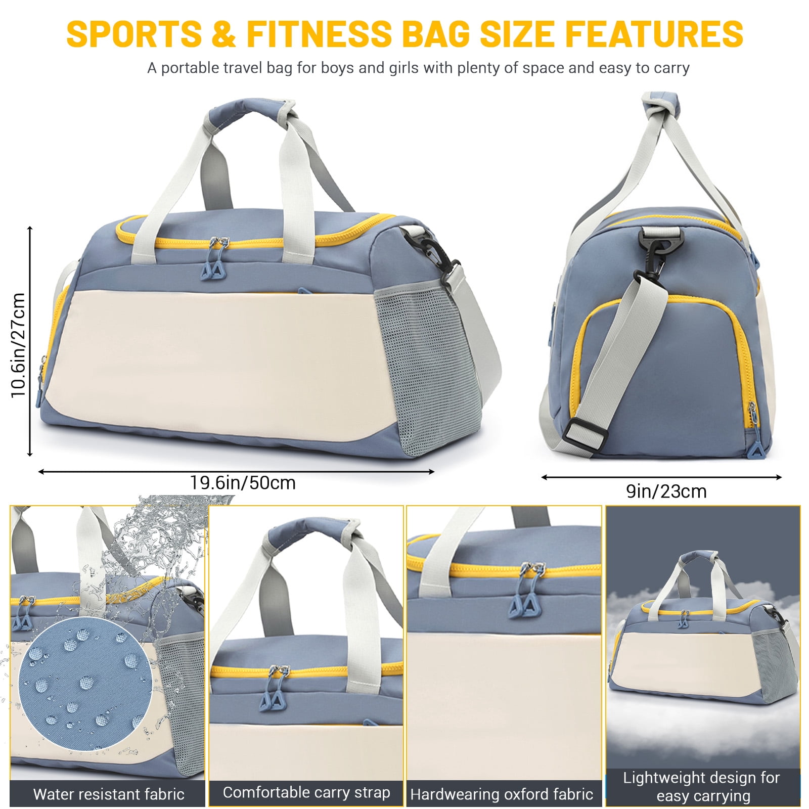 Sports Gym Bag with Wet Pocket & Shoe Compartment, Waterproof Travel Duffel Bags for Women Men, Weekender Carry on Overnight Tote Workout Bag for Yoga Swimming Hospital (Blue)