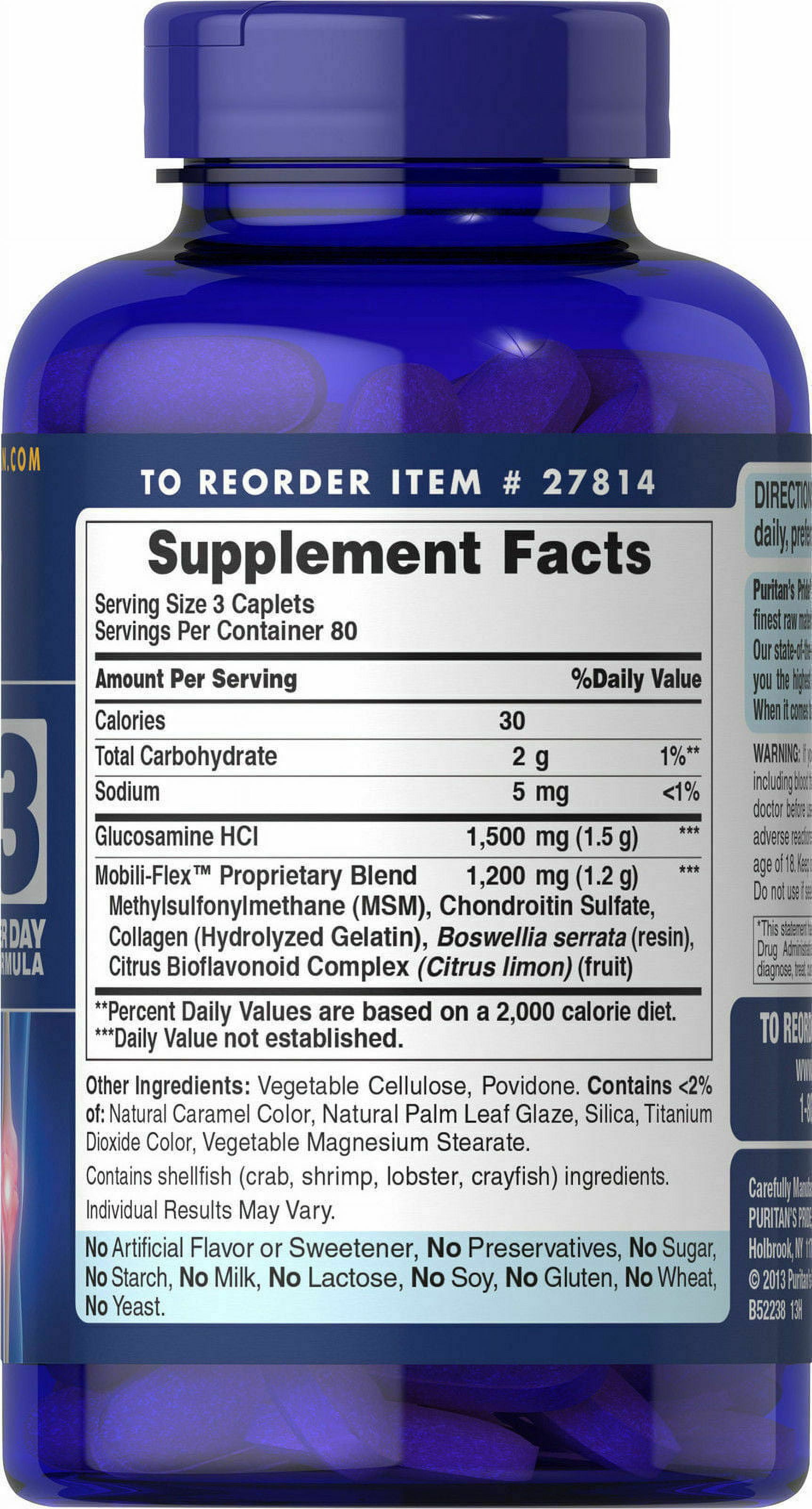 Puritans Pride Double Strength Glucosamine, Chondroitin and Msm Joint Soother, 240 Count