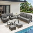thumbnail image 2 of OPOHORO 7-Piece Outdoor Patio Furniture Set with Sofa, 2 Swivel Rocking Chairs, 2 Ottomans, Coffee Table and Side Table, PE Wicker Deep Seating with Gray Cushions, 2 of 15