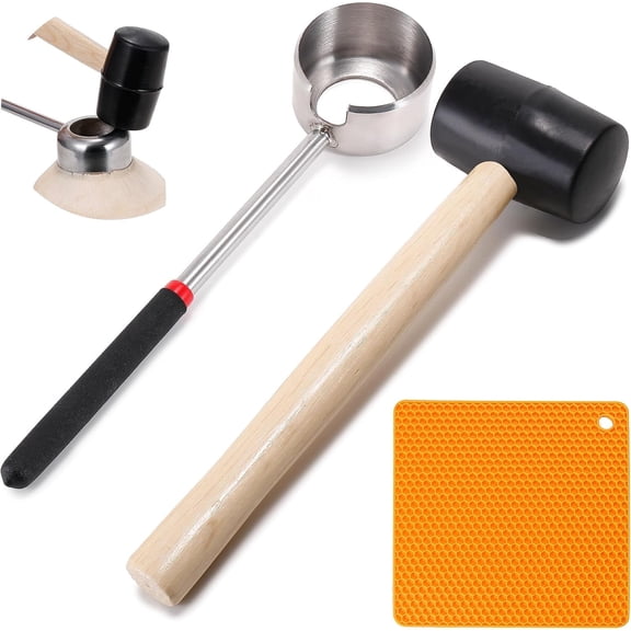 TEXIJUSO Coconut Opener Tool Set, Food Grade Stainless Steel Coco Opener Kit for Coconut Young & Mature, Coconut Shell Puncher Knife, Rubber Hammer with Wood Handle, Silicone Mat Shockproof