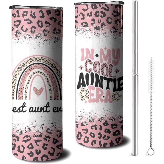 20oz Aunt Skinny Tumbler With Straw and Lid, Best Aunt Ever Tumbler Coffee Mug, Auntie Cup Birthday Christmas Aunt Gifts From Niece and Nephew