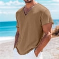 thumbnail image 2 of akafmk Plus Size Linen Shirts for Men Short Sleeve V Neck T Shirt Solid-Color Vintage Casual Beach Shirts Summer Tops, Size M, 2 of 7