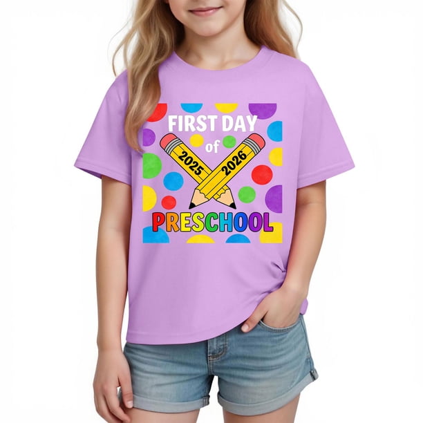 Camisetas de Manga Corta Linda para Niños Niños Y Niñas con Impresión Gráfica, Tee Casual de la Temporada Escolar para el Parque Infantil Y la Familia