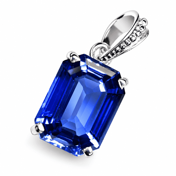 Natural Blue Sapphire 925 Sterling Silver Gem Pendant, 18 Carat, Emerald Cut for Jewelry Making