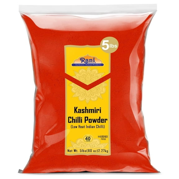 Rani Kashmiri Chilli Powder (Deggi Mirch, Low Heat) Ground Indian Spice 5lbs (80oz) 5 Pounds, Bulk ~ All Natural, Salt-Free | Vegan | No Colors | Gluten Friendly | NON-GMO | Indian Origin