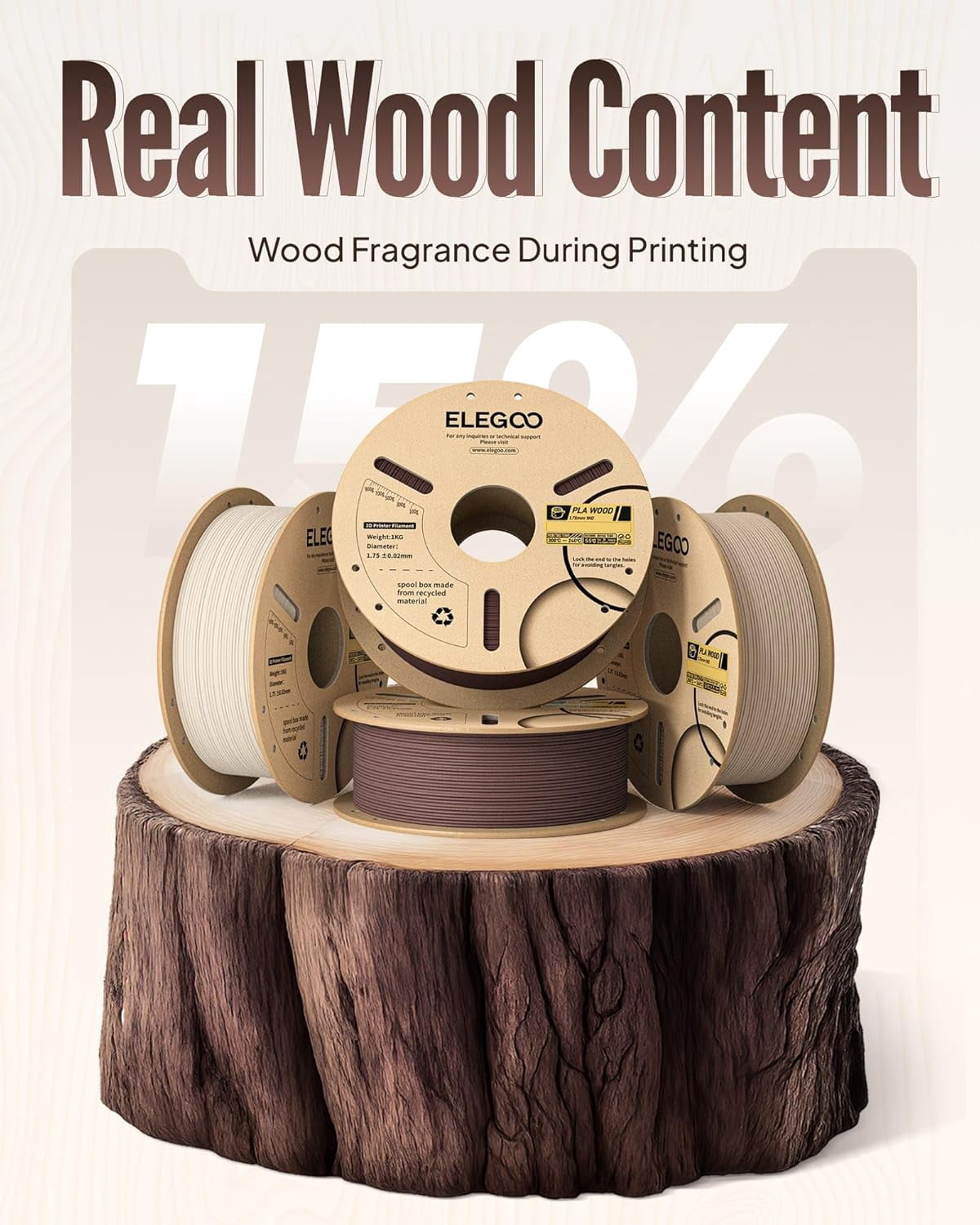 PLA Filament 1.75mm Walnut Wood 1KG, Real Wood Flour Added 3D Printer Filament, 1kg Spool(2.2lbs) Fits for Most FDM 3D Printers