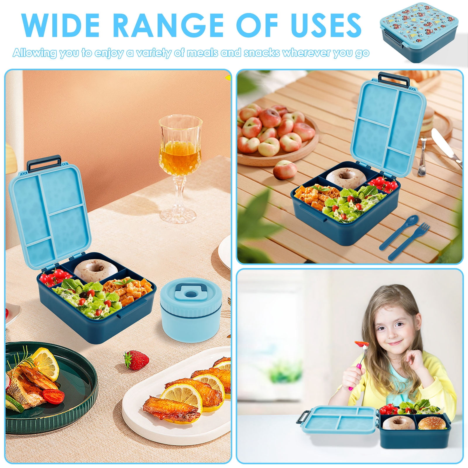 Ikoopy Food Box with Insulated 300ml Soup Jar and Utensils Leakproof Food Container with Compartments for Kids Toddlers Adults