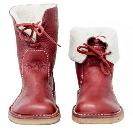 

Women Mid Calf Boots - Fashion Leather Flat Heel Boots with Soft Lining | Stylish and Classic Low Heel Winter Snow Boots for Casual Date Working Wearing with Black Brown Red Coffee Four Colors