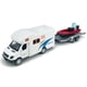 thumbnail image 1 of Autocaravana Camper Remolque Remolque Lancha rápida Modelo Diecast Toys para niños Pull Back Rv Vehículo de juguete Playa Sandbox Aventura al aire libre 3 4 5 6 7 años Niños pequeños Regalos de cumple, 1 of 5