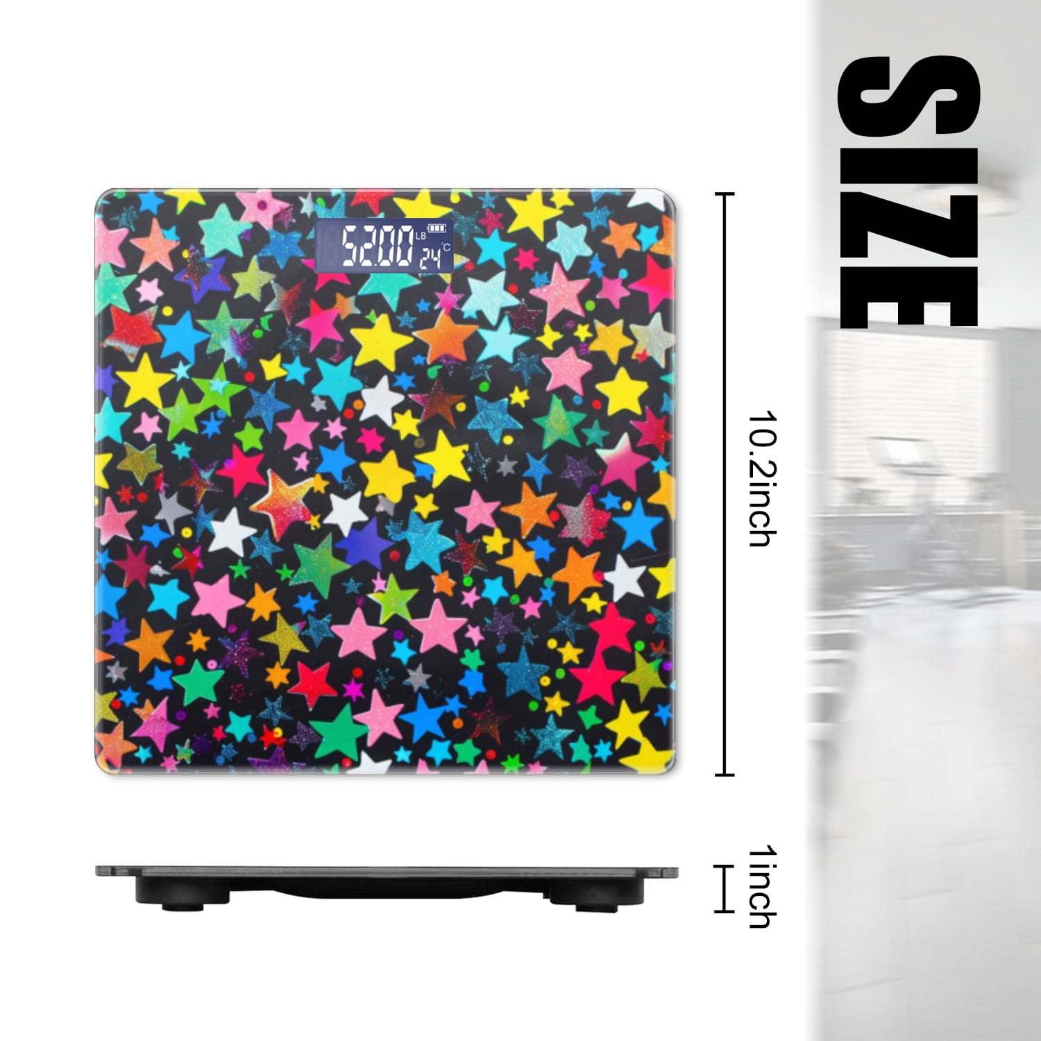 Digital Bathroom Scale with Large LCD Display,High Capacity Scale 400 lbs High Precision body fat scale-Colorful Stars Pattern On Black Surface