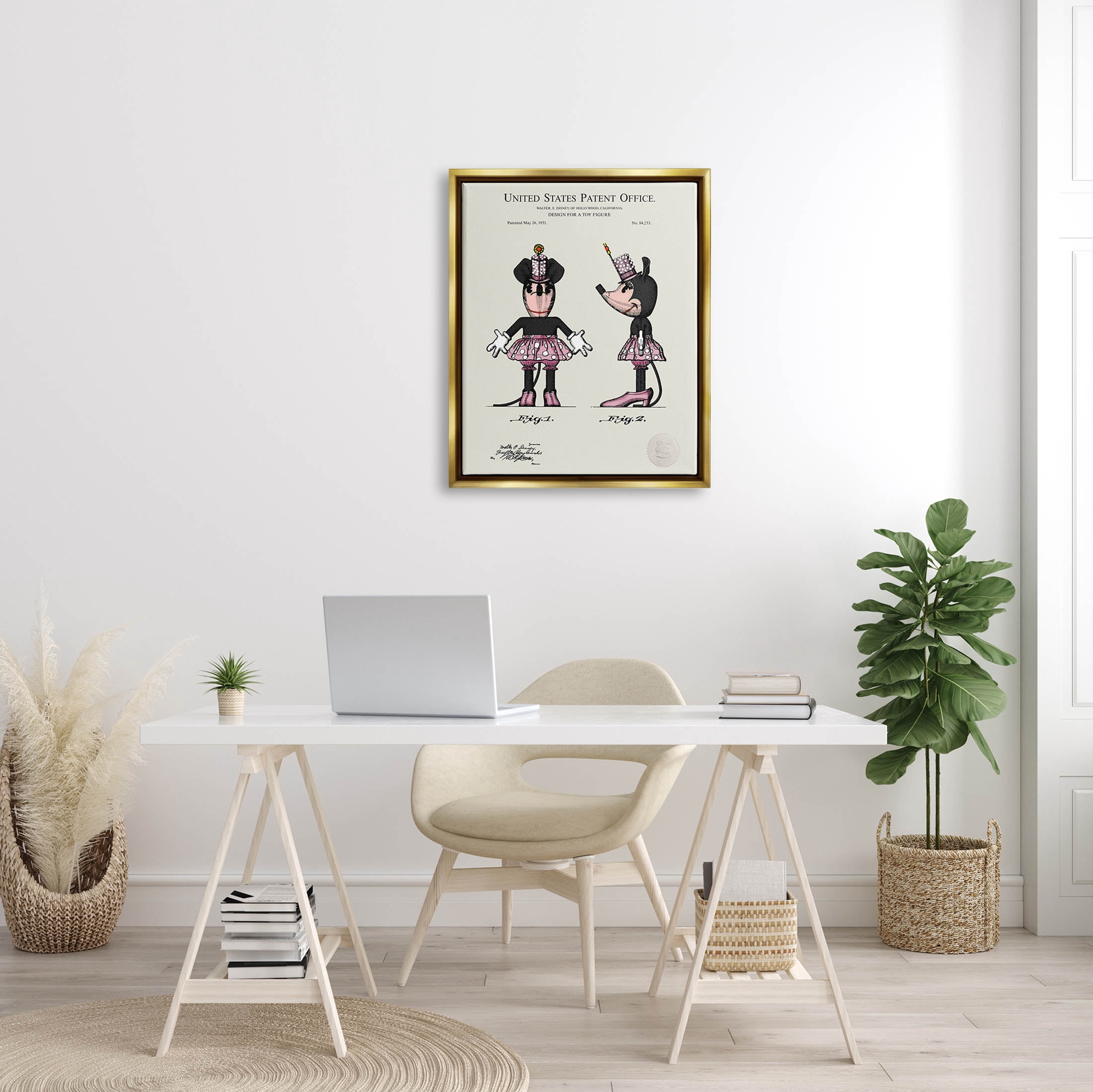 Stupell Industries Pink Mouse Character Patent Graphic Art Metallic Gold Floating Framed Canvas Print Wall Art, Design by Karl Hronek