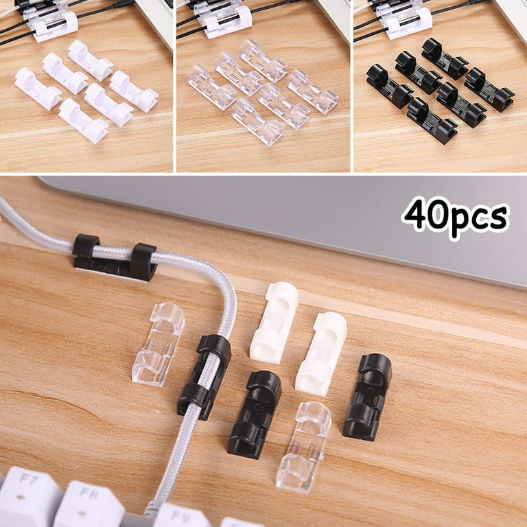 Weekend 40pcs Self Stick Wire Cable Cord Clips Clamp Table Wall Tidy Organizer Holder, Size: 2XL