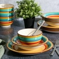 thumbnail image 2 of Gibson Home Rainbow Party 12 Piece Hand-Painted Multi-Color Stoneware Dinnerware Dish Set - Yellow, 2 of 6