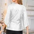 thumbnail image 5 of Womens Summer Tops Trendy Sequin 3/4 Sleeve Glitter Sparkly Party Blouse Casual V Neck Dressy For Evening Party White XXL, 5 of 7