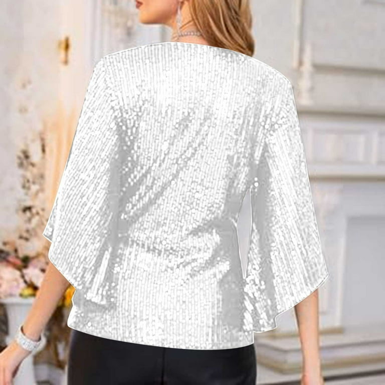 Lace Women's White Sequin Tops Evening Wear Bigersell Sequin