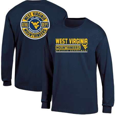 West Virginia Mountaineers Brass - Men's Russell Navy West Virginia Mountaineers Back Hit Long Sleeve T-Shirt