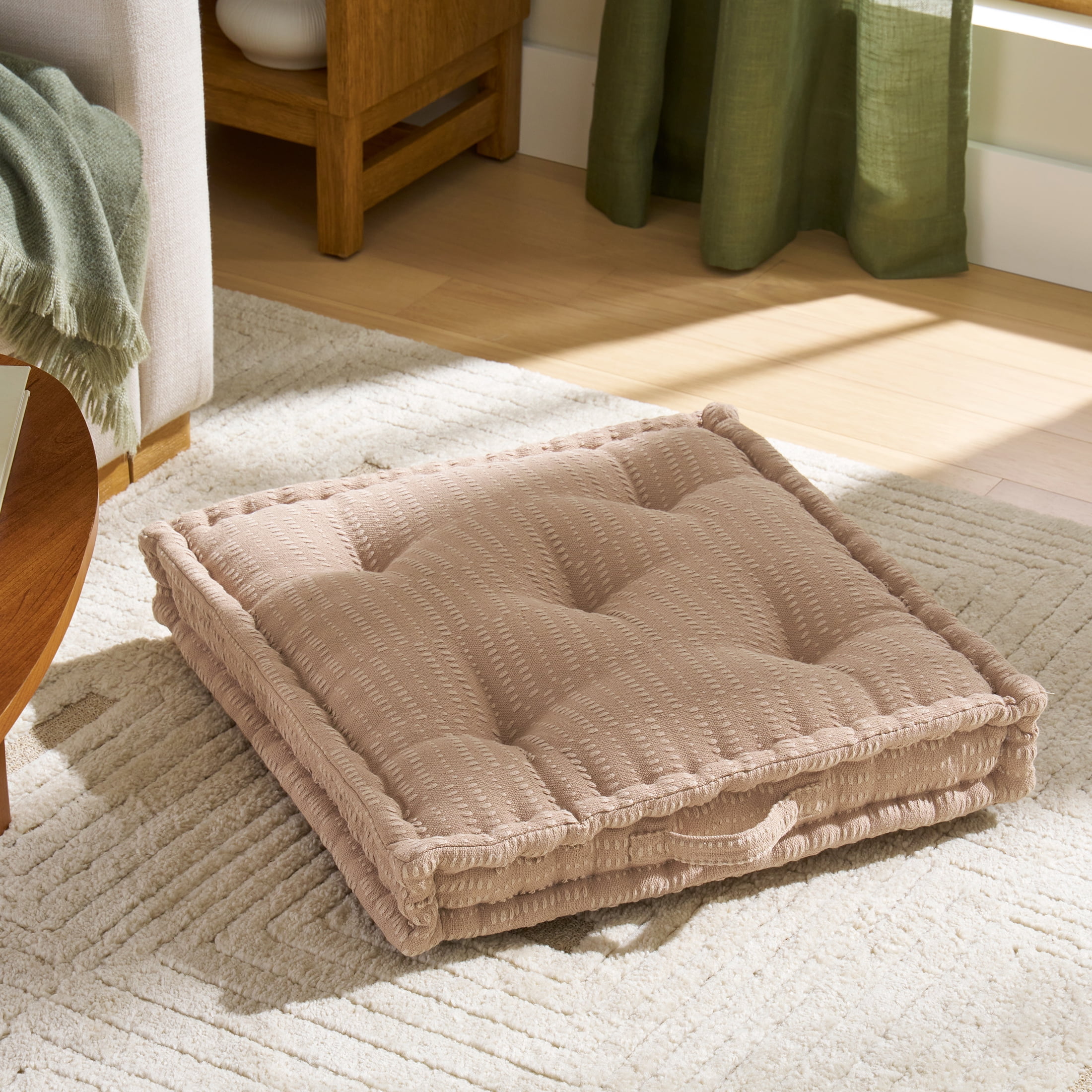 Better Homes & Gardens Taylor Cotton Floor Cushion, Beige, 24 in x 24 in