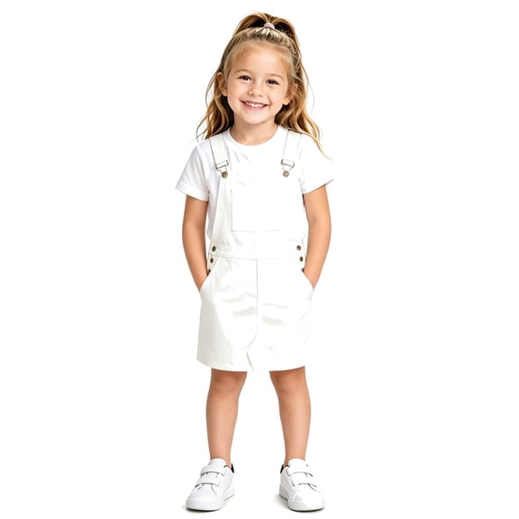 VBEWZET Solid White Loose Pinafore Skirt for Girls, Adjustable Buckle Strap Kids Casual Overall Dress with Pockets White 8-9 Years