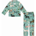 thumbnail image 4 of Elegyee Girl Pajamas Horse Print Long Sleeve Button Down Shirt Pants Sleep Set(3-14 Years), 4 of 4