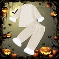 thumbnail image 5 of Shadoumai Halloween Pajamas Size 7-8 Crewneck Ghost Print Long Sleeve Shirt Tops + Longs Pants Comfy Home Clothes 2 Piece Summer Pajama Outfits, 5 of 5