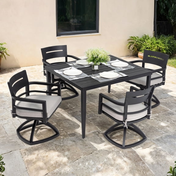 5 - Piece Outdoor Aluminum Dining Set with Sunbrella Cushions and Ergonomic Backs / Perfect for Garden Meals