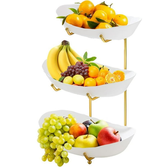 JASKFLY Fruit Plate 3 Tier Acrylic Fruit Basket with Metal Stand Kitchen Counter Storage Bowl for Fruits Vegetables Serving Tray,Tools/Office|Plastic,White