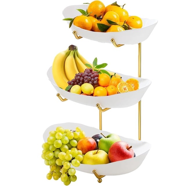 3 Tier Acrylic Fruit Bowl For Kitchen Counter With Metal Stand And Serving Bowls For Fruit Vegetable Storage