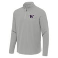 thumbnail image 2 of Men's Antigua Heather Gray Washington Huskies Sync Quarter-Zip Waffle-Knit Tri-Blend Pullover, 2 of 3