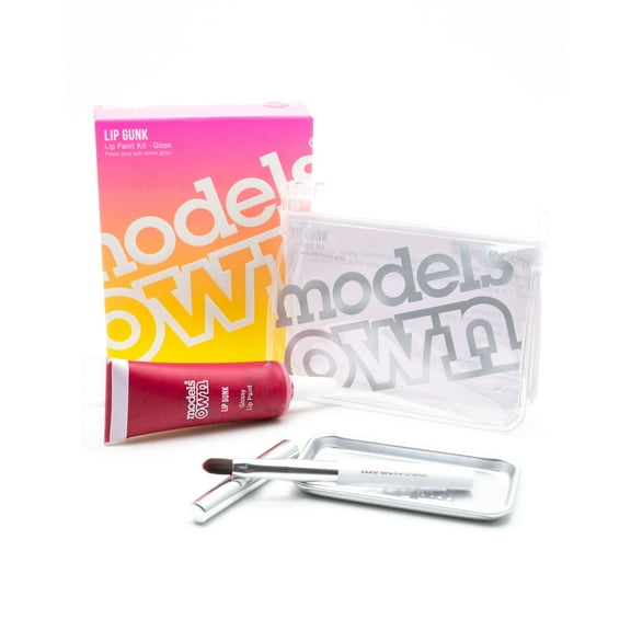 Models Own Lip Gunk Gloss Lip Paint Kit 02;  1 Gloss Lip paint, 1 Lip brush, 1 Mixing tray, 1 Case