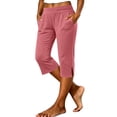 thumbnail image 3 of Axiiglly Capris for Women Elastic Waist Casual Loose Capri Pants with Pockets Lightweight Solid Color Workout Cropped Pants, S-2XL, 3 of 8