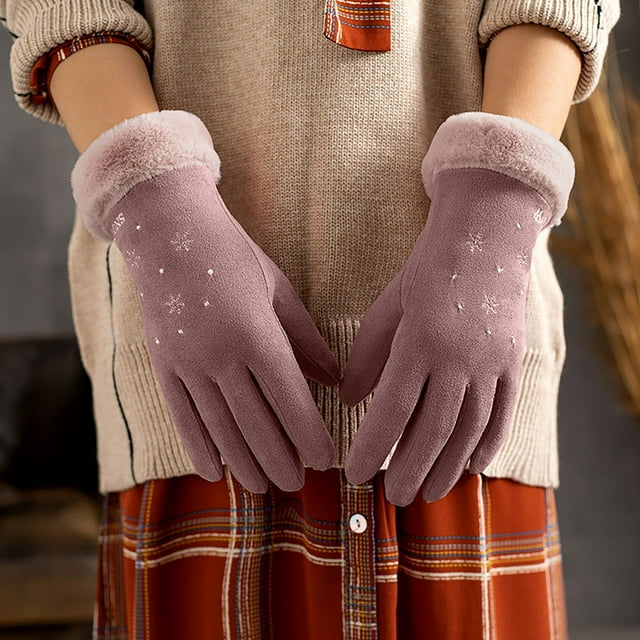Ladies Fashion Warm Gloves Outdoor Riding Driving Cute Bow Plus Fleece Touched Screen NonSlip Gloves