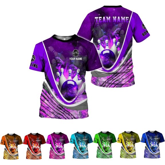 Custom 3D Bowling Shirts Personalized for Men and Women - Unique Team Shirt & Gifts for Bowling Lovers (Purple, S)