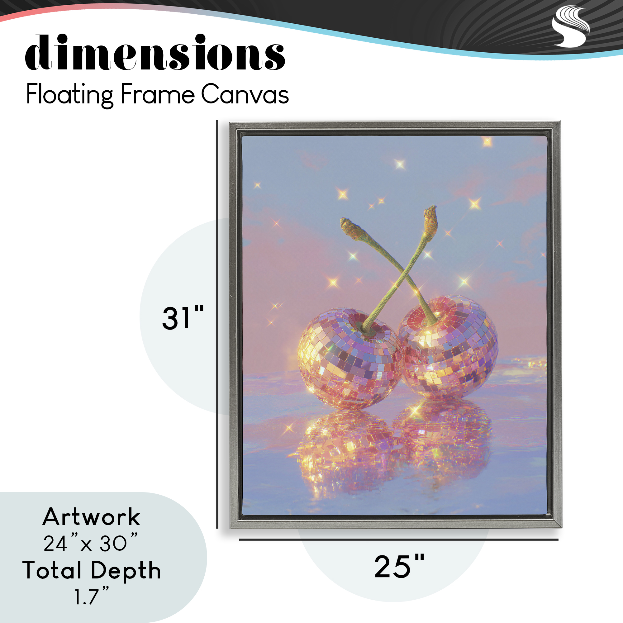 Disco Cherry Reflection Gray Framed Floater Canvas Wall Art, design by Ziwei Li