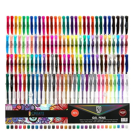 CREATE ART 120 Pack Gel Pens Set, 50% MORE INK Premium MultiColor Pens Ideal For Children and Adult Coloring Book, Scrapbooking, Arts &
