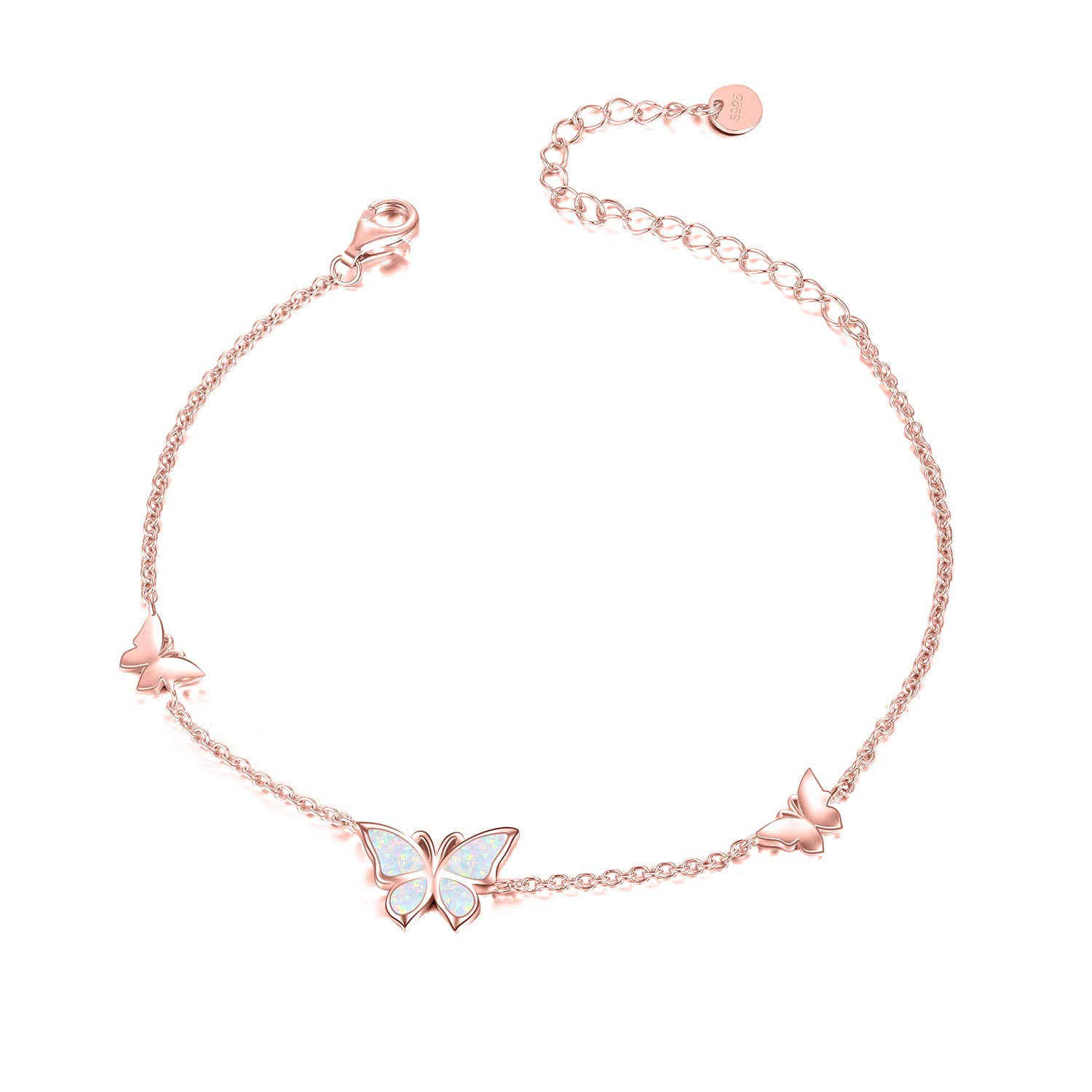 WINNICACA Sterling Silver Butterfly Bracelet Anklet Created Opal Butterfly Jewelry Gifts for Women Teens Birthday