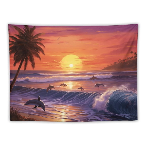 Sunset Jumping Dolphin Tapestry Hanging Bedroom Living Room Dorm Wall Blankets Home Decor Fabric