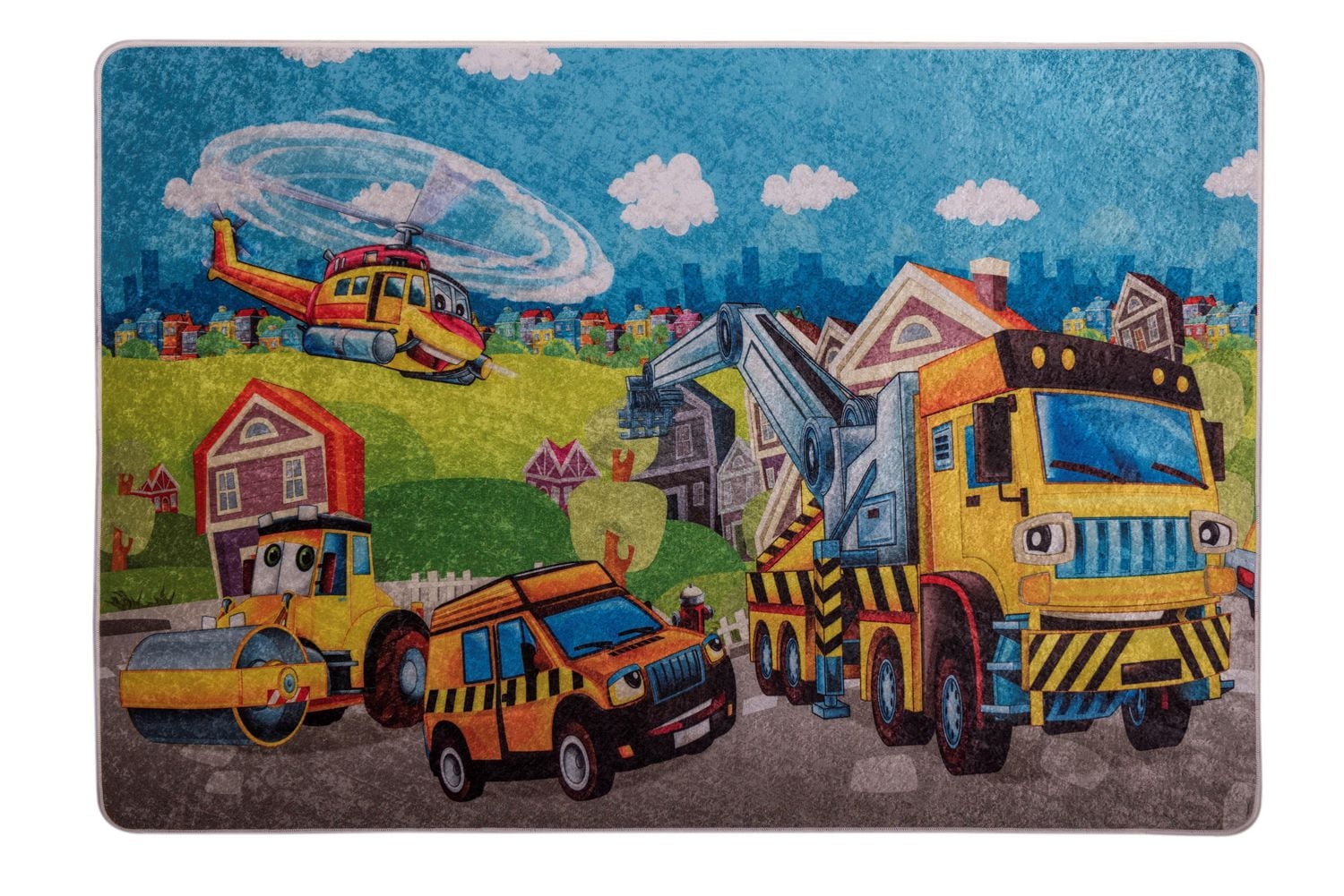 Construction Site Fun Area Rug, blue/green/orange