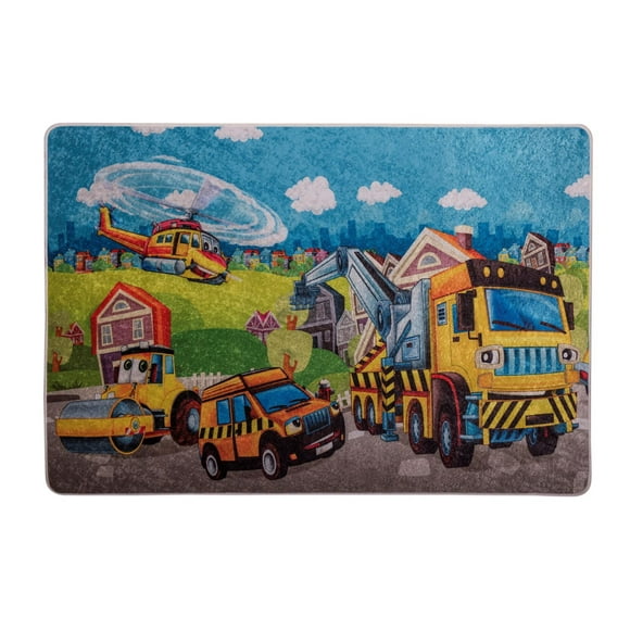 Tapis d'aire de jeux de chantier de construction, bleu/vert/orange