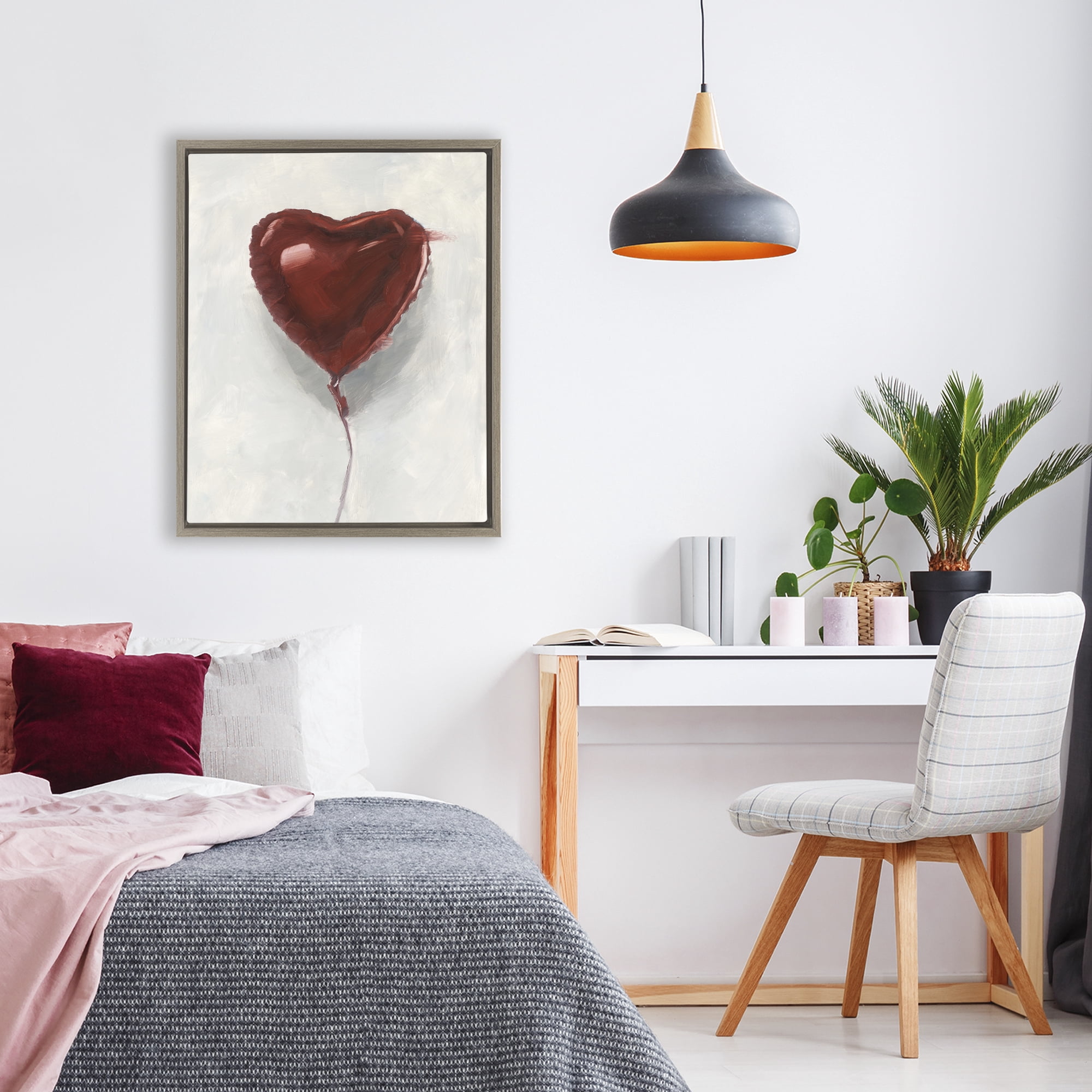 Stupell Industries Heart Shaped Balloon Brown Framed Floater Canvas Wall Art, design by Ethan Harper
