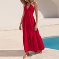thumbnail image 5 of Delconic Women’s Halter Neck Maxi Dress Sleeveless Tiered Flowy Long Dress Lightweight Summer Casual Sundress Red S, 5 of 5