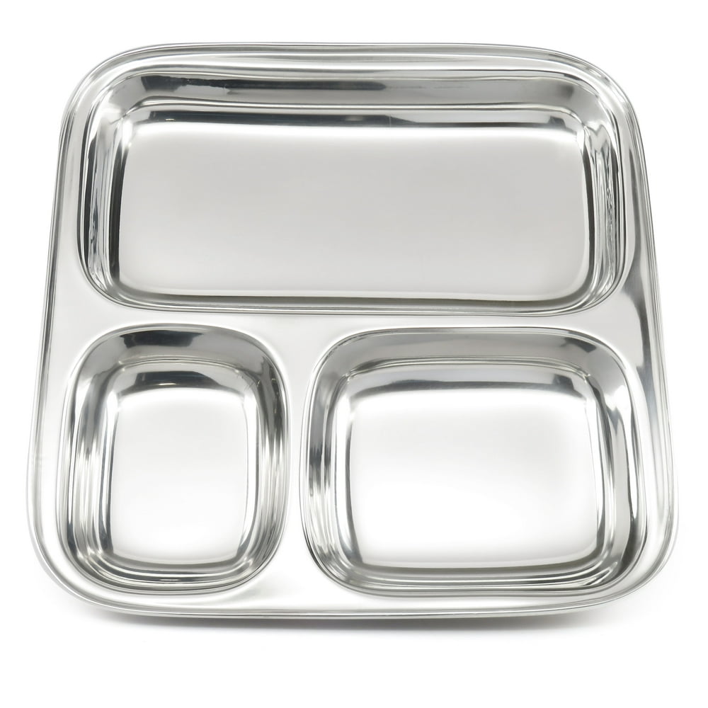 Lifestyle Block Stainless Steel Three Section Plate for Kids Square