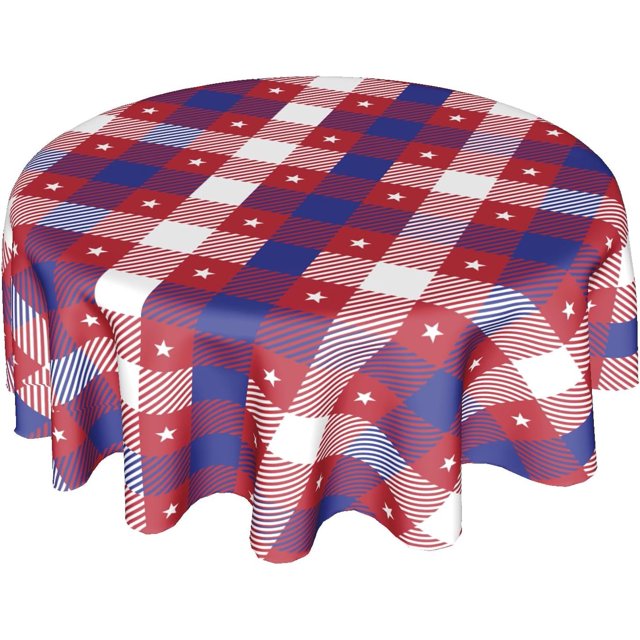 4th of July Tablecloth Round 60 Inch Independence Day American Flag Tablecloth Red White and Blue Table Cloth Patriotic Table Cover Decorative for Memorial Day Kitchen Dining Indoor Outdoor Decor