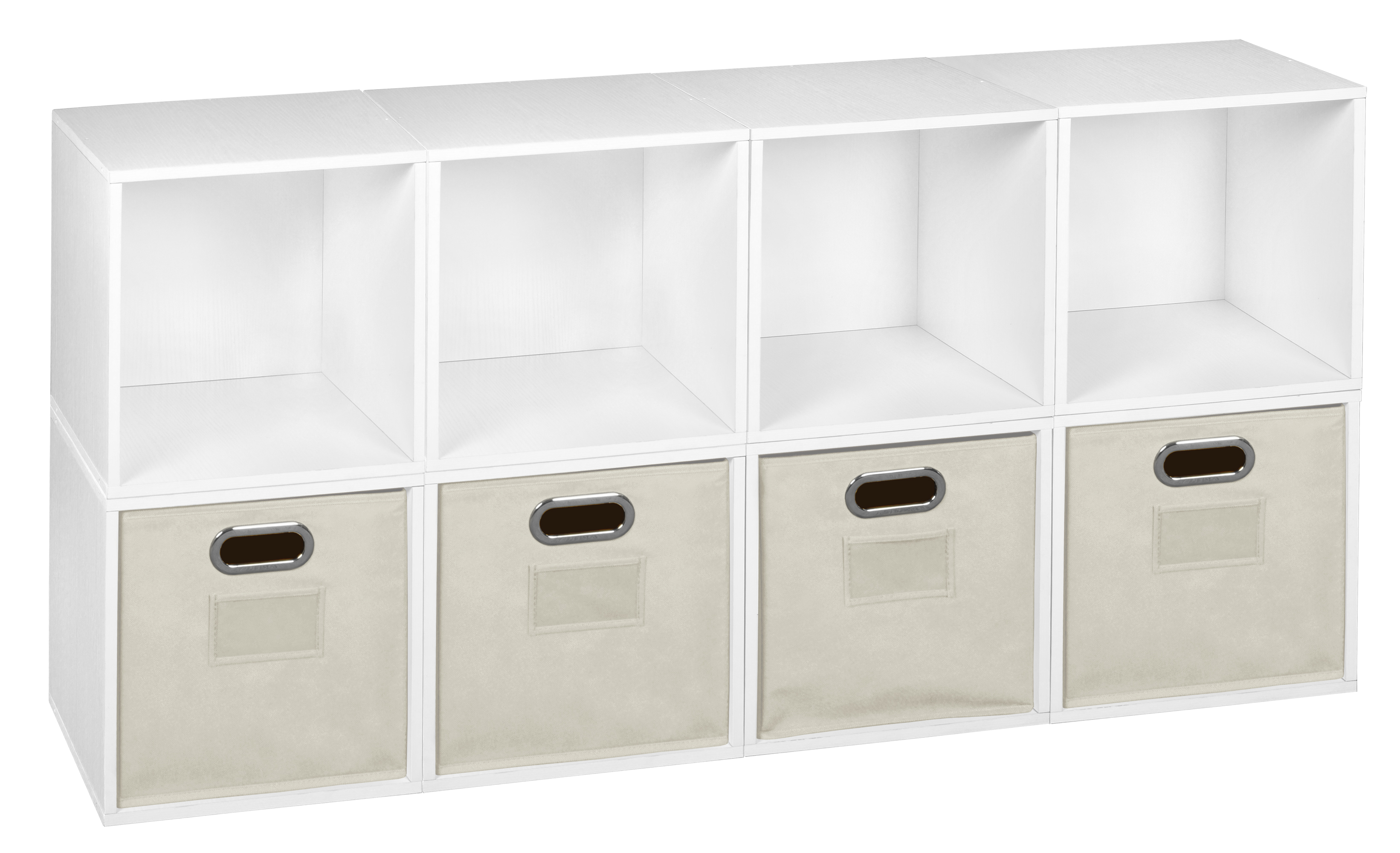 Niche Cubo Storage Set 8 Cubes and 4 Canvas Bins White Wood Grain