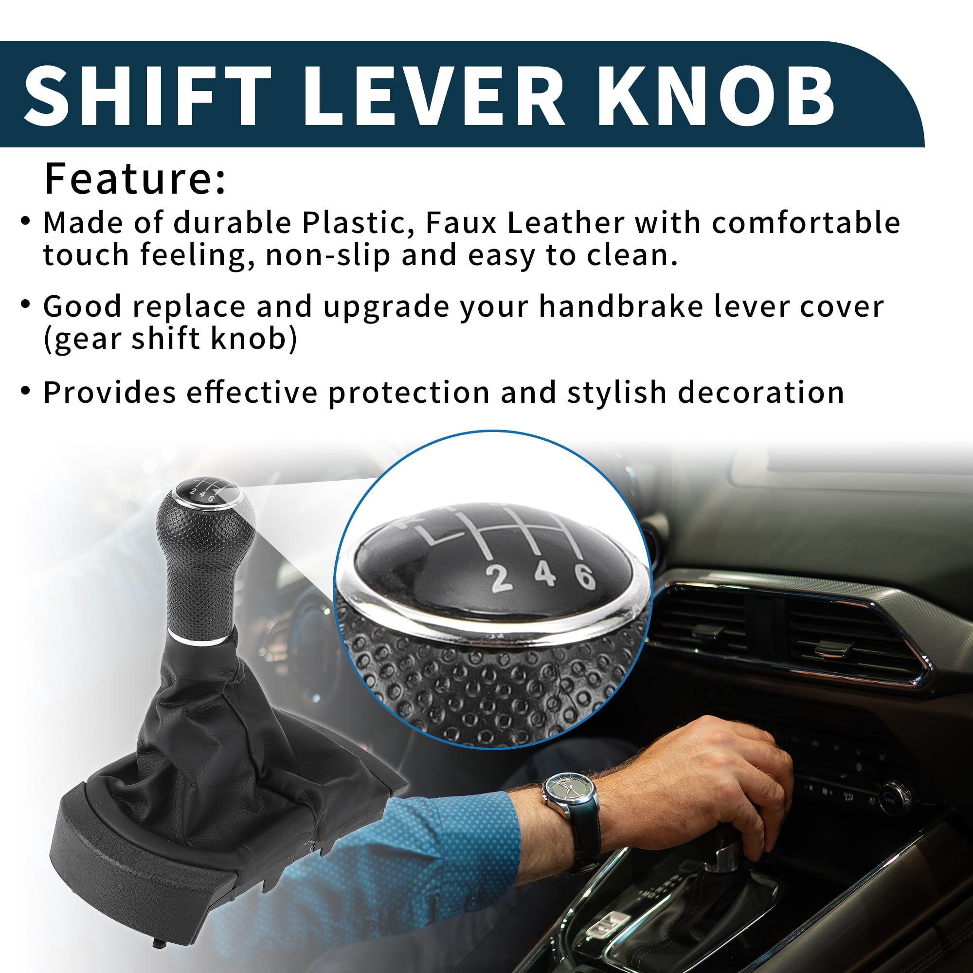 Unique Bargains Gear Shift Knob with Cover 6 Speed Manual Stick Shifter Knob for SEAT Ibiza 02-08 Plastic Faux Leather