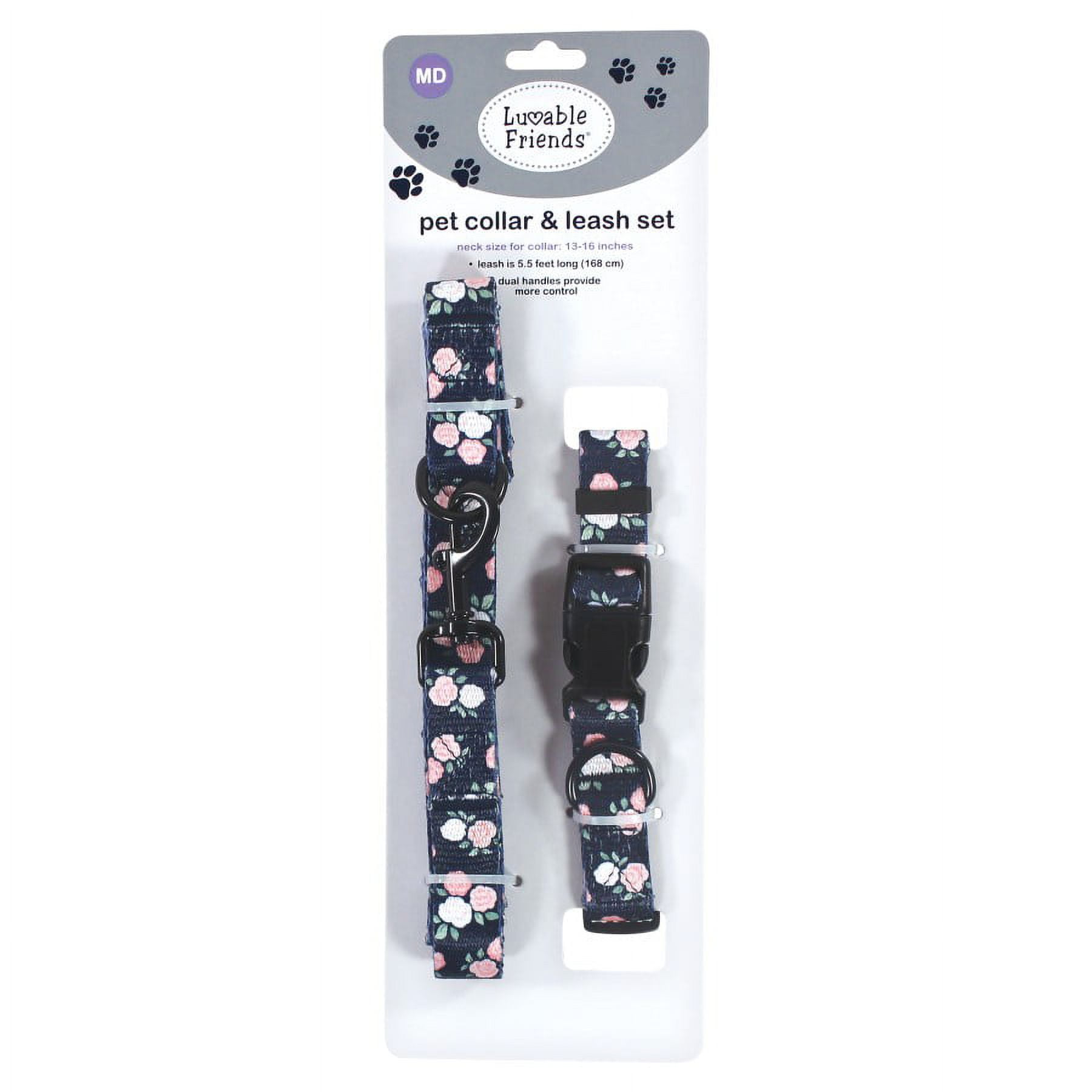 Luvable Friends Unisex Pet Collar and Leash Set, Floral, Small