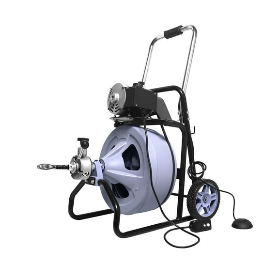 Anykoon Drain Cleaning Machine on Wheels MaX 100FTx1/2 Inch Sewer Snake Electric Auger with Eight types of attachment heads, Auto Feed, Portable