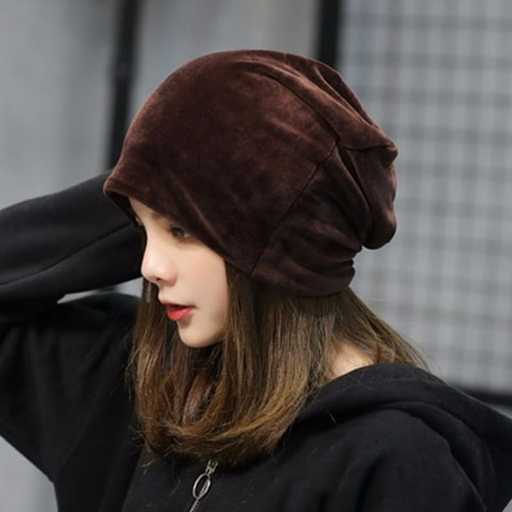 harmtty Female Beanie Hat Elastic Soft Solid Color Baggy Slouchy Keep Warm No Brim Plush Women Winter Beanie Fashion Accessories Black